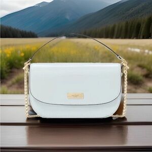 Kate Spade Krista Patent Fabric Chain Light Blue Hazy Morning Crossbody KK102